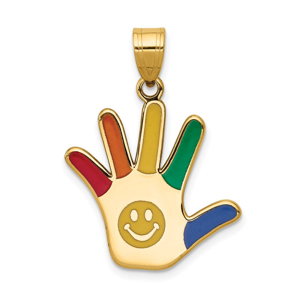 Enameled Autism with Smiley Face Handprint Pendant - WBC