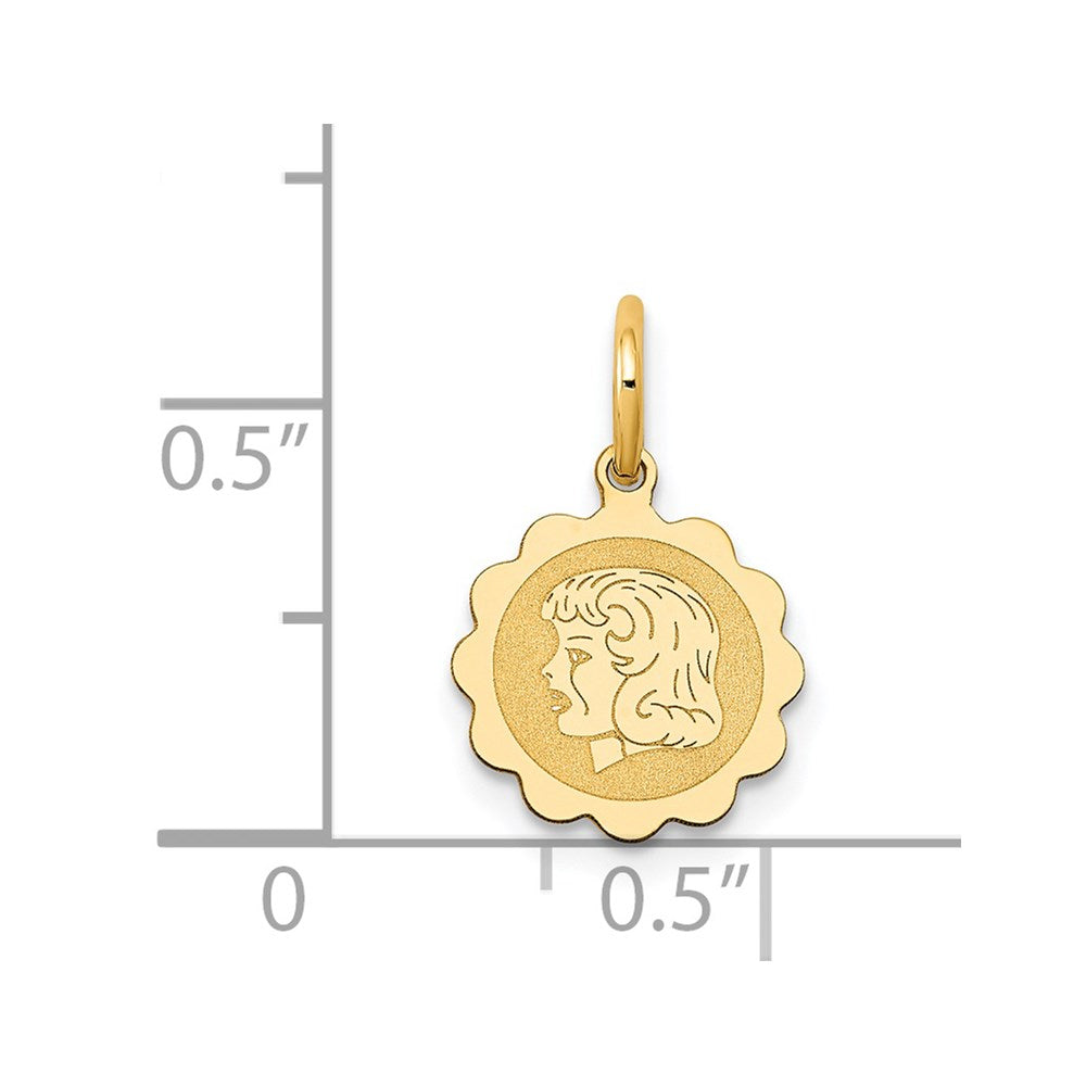 Girl Head on .009 Gauge Engravable Scalloped Disc Charm - WBC