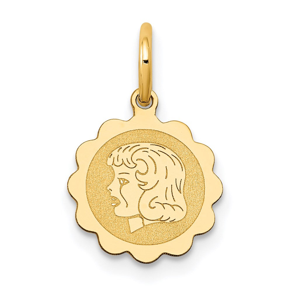 Girl Head on .009 Gauge Engravable Scalloped Disc Charm - WBC