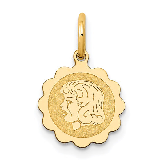 Girl Head on .009 Gauge Engravable Scalloped Disc Charm - WBC