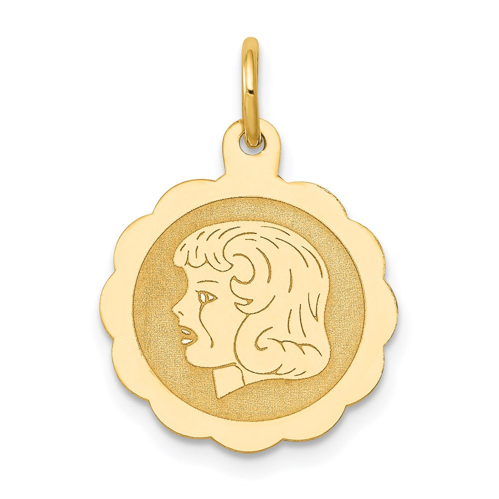 Girl Head on .013 Gauge Engravable Scalloped Disc Charm - WBC