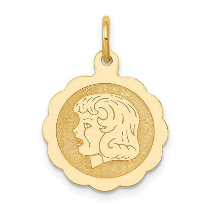 Girl Head on .013 Gauge Engravable Scalloped Disc Charm - WBC