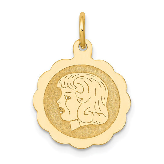 Girl Head on .013 Gauge Engravable Scalloped Disc Charm - WBC