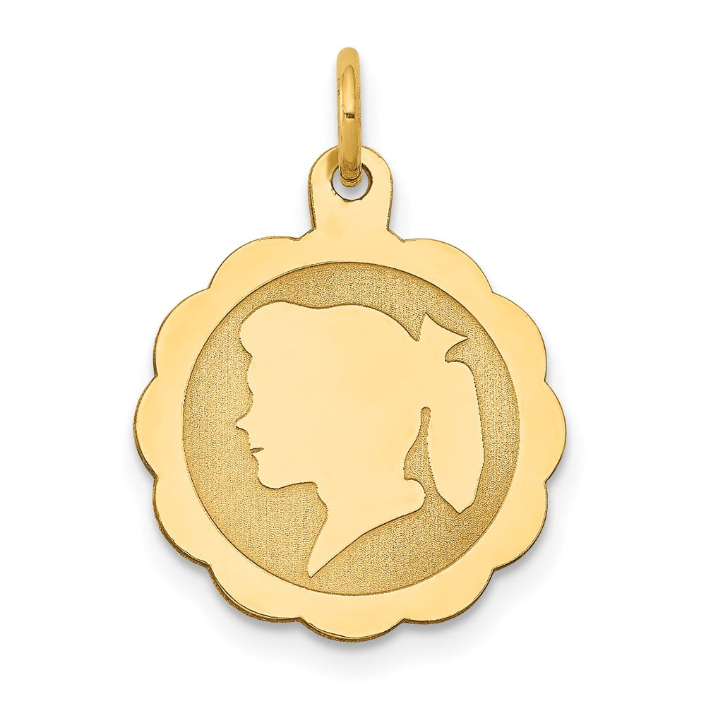Girl Head on .009 Gauge Engravable Scalloped Disc Charm - WBC