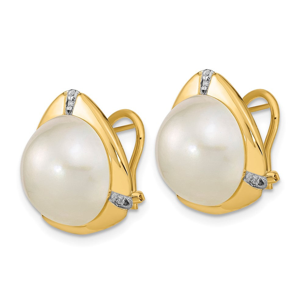 12- Mabe Saltwater Cultured Pearl and .06 Carat Diamond Omega Back Earrings - WBC