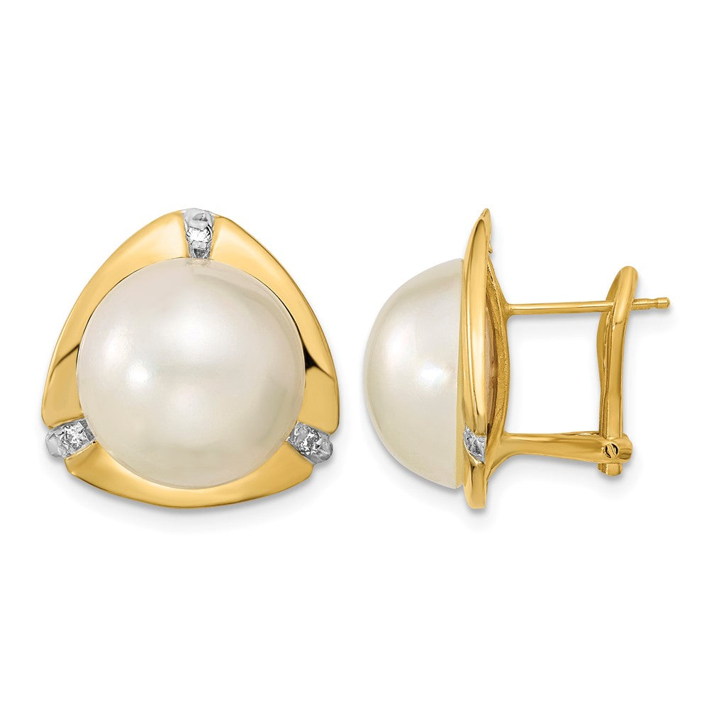 12- Mabe Saltwater Cultured Pearl and .06 Carat Diamond Omega Back Earrings - WBC