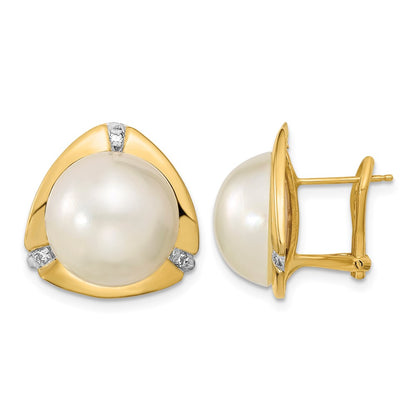 12- Mabe Saltwater Cultured Pearl and .06 Carat Diamond Omega Back Earrings - WBC