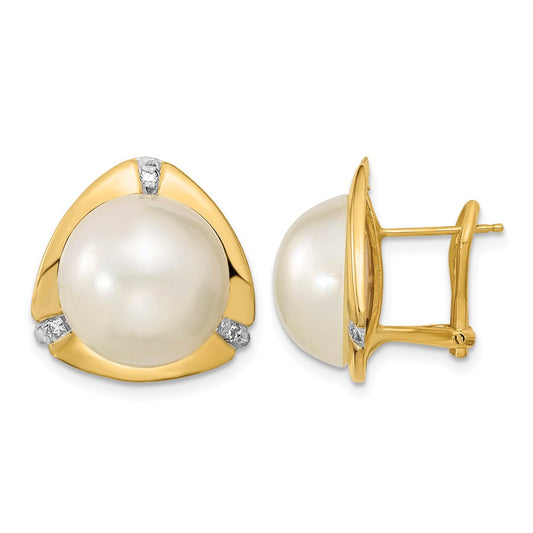 12- Mabe Saltwater Cultured Pearl and .06 Carat Diamond Omega Back Earrings - WBC