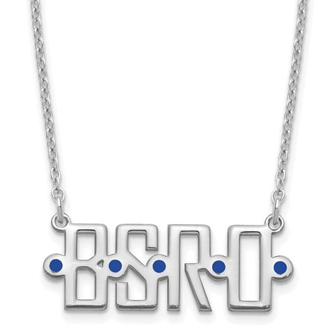 Sterling Silver/Rhodium-plated Polished 4 Initial Enameled Necklace