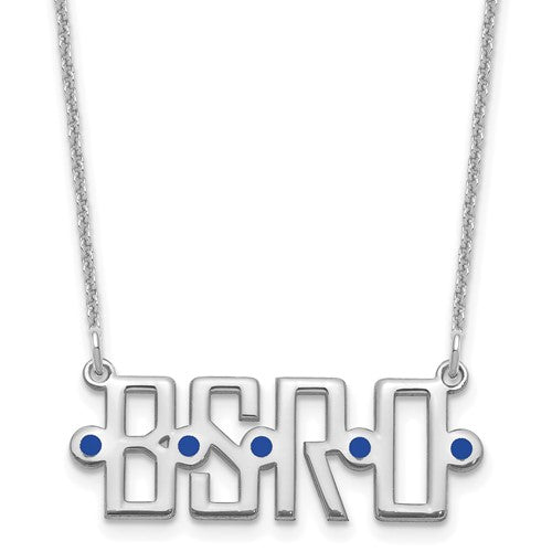 14K White Gold Polished 4 Initial Enameled Necklace