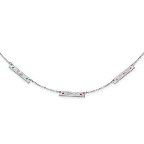 14k White Gold Brushed 3 Station w/Epoxy Dots Necklace