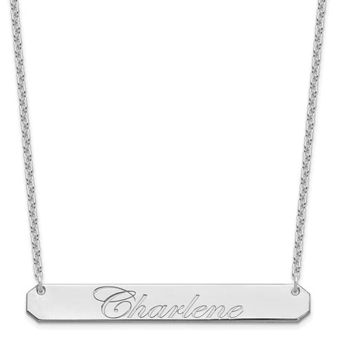 SS/Rhodium-plated Large EDWARDIAN SCRIPT Bar Necklace