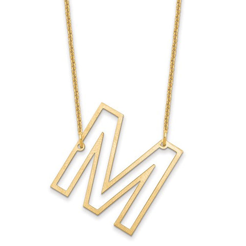 14k Yellow Gold Sideways Cut Out Initial M Necklace