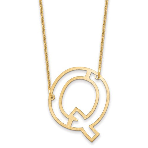 14k Yellow Gold Sideways Cut Out Initial Q Necklace