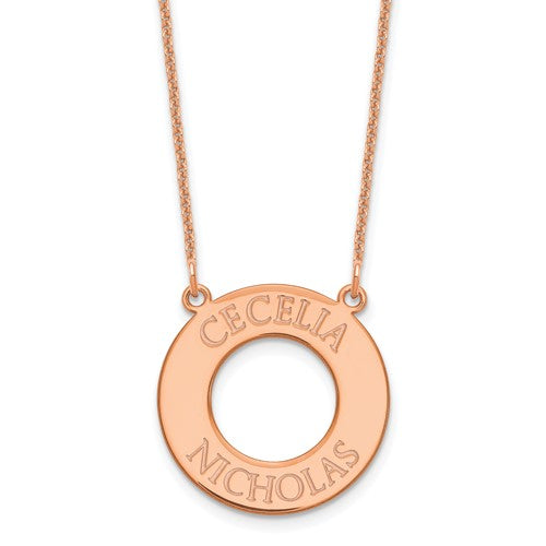 14k Rose Gold Circle with 2 Name Necklace