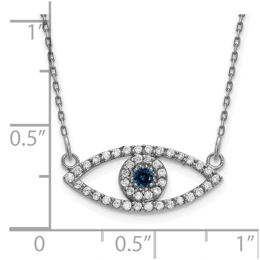 Polished 1/6 carat Diamond and Sapphire Small Evil Eye Necklace - WBC