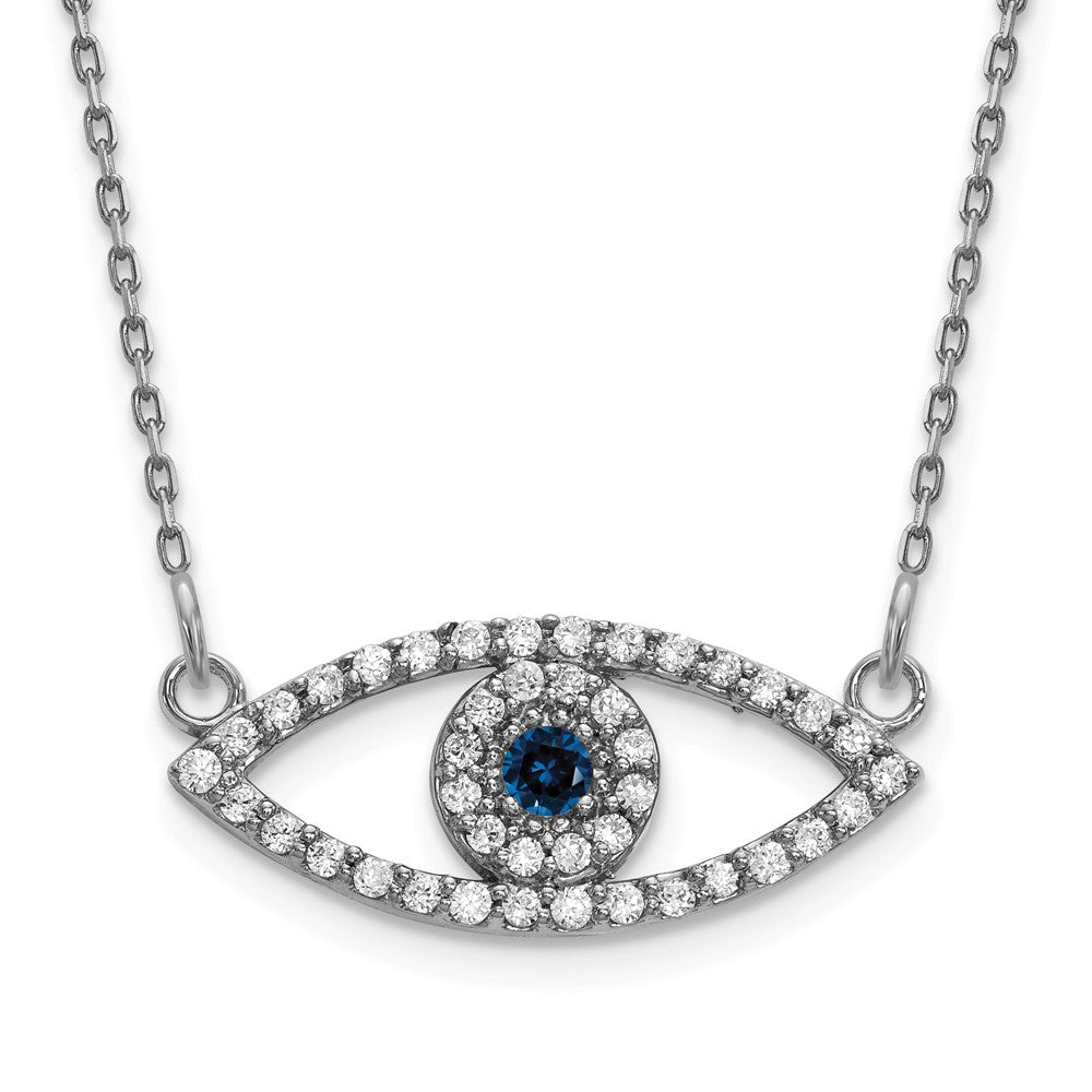 Polished 1/6 carat Diamond and Sapphire Small Evil Eye Necklace - WBC
