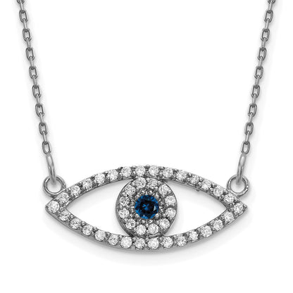 Polished 1/6 carat Diamond and Sapphire Small Evil Eye Necklace - WBC
