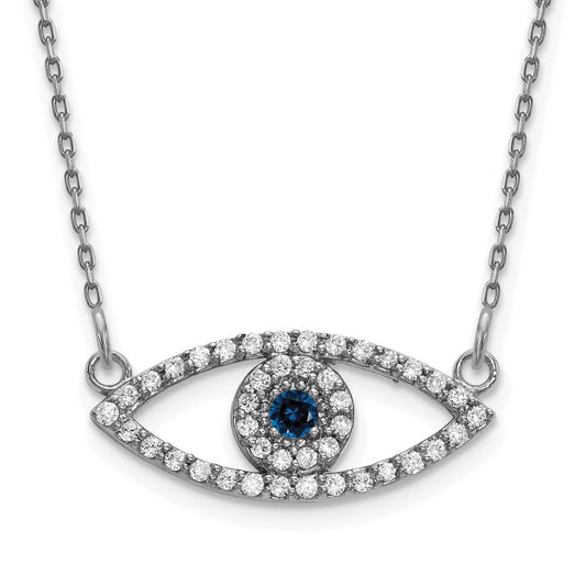 Polished 1/6 carat Diamond and Sapphire Small Evil Eye Necklace - WBC