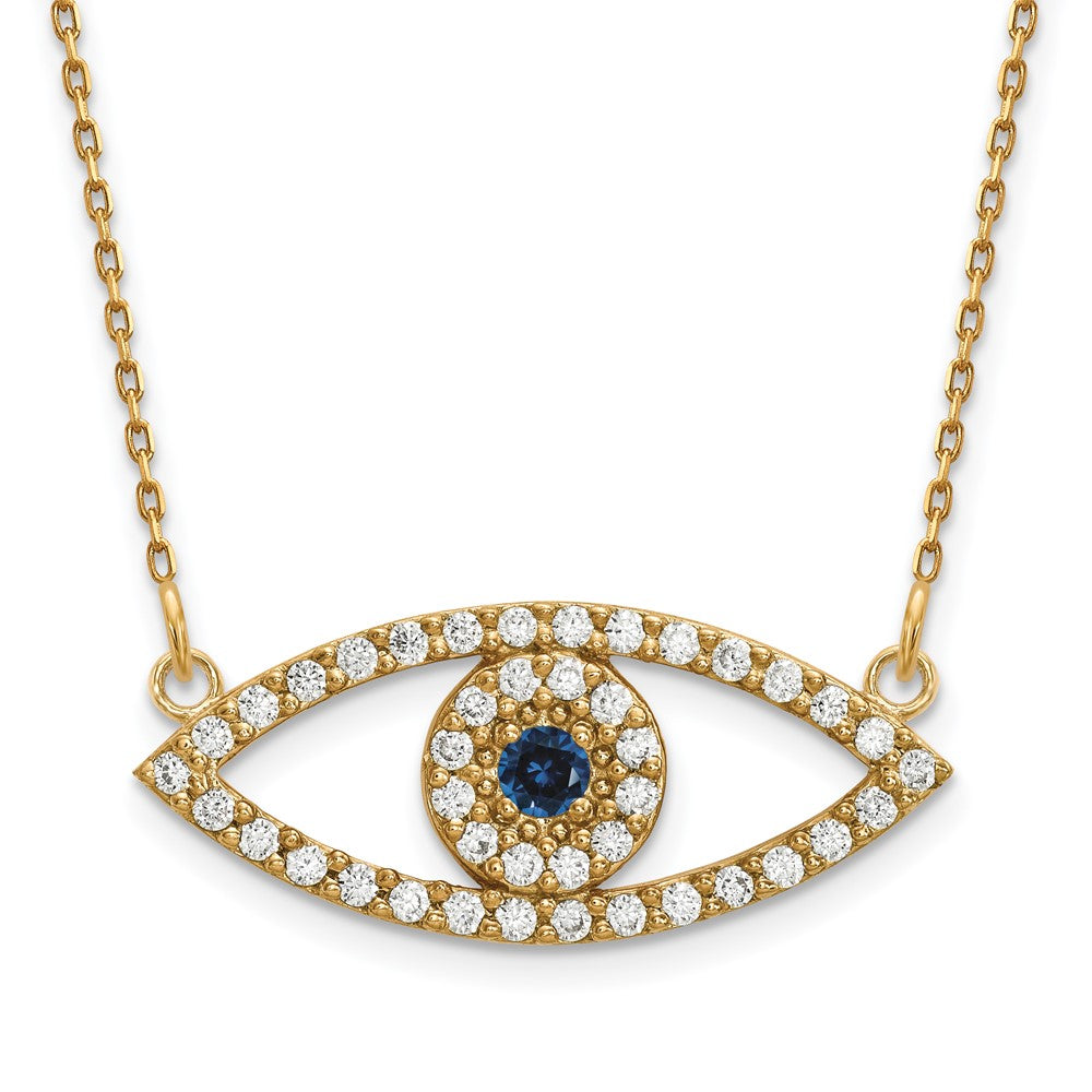 Polished 1/2 carat Diamond and Sapphire Medium Evil Eye Necklace - WBC
