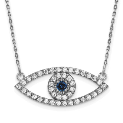 Polished 1/2 carat Diamond and Sapphire Medium Evil Eye Necklace - WBC