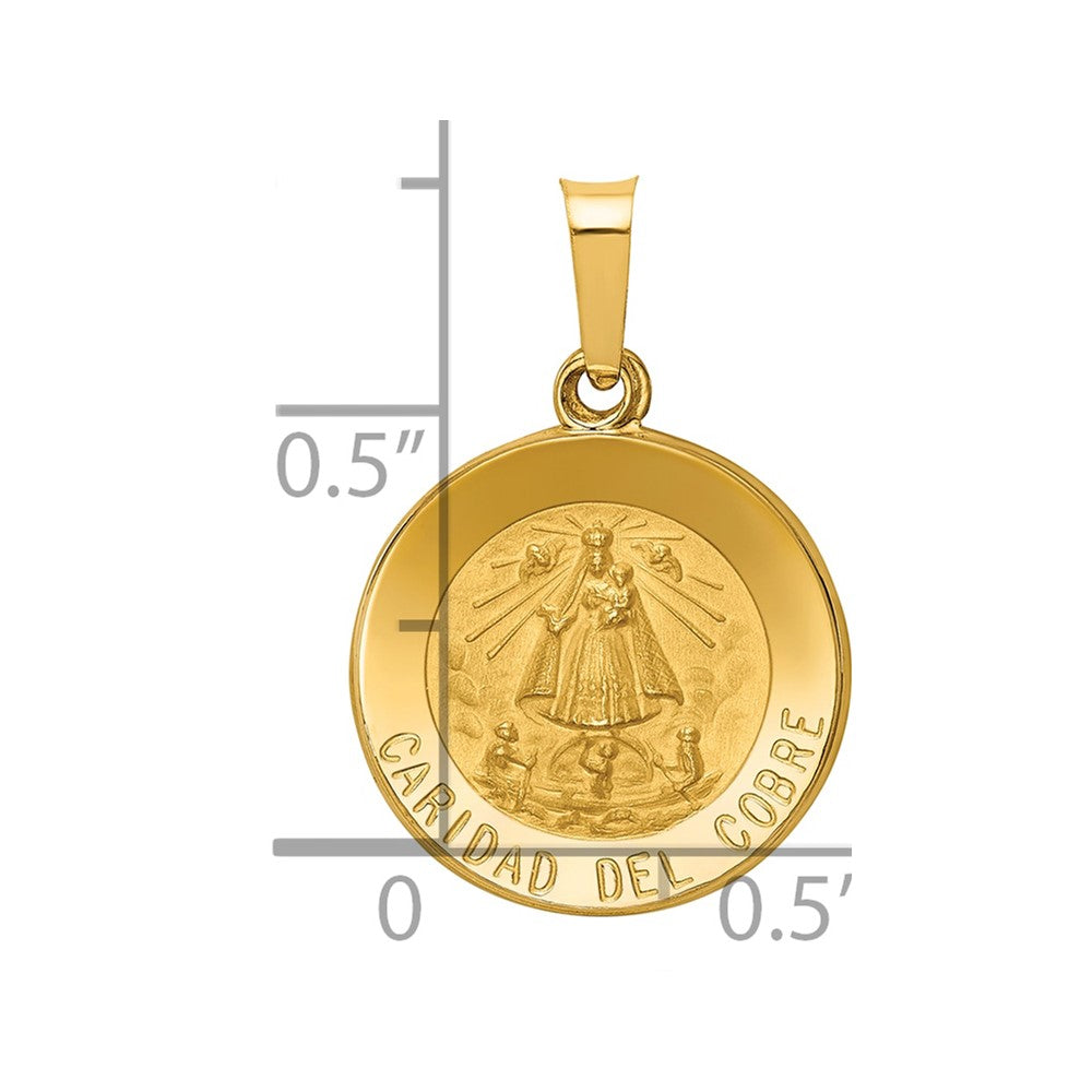 Polished and Satin Hollow Caridad Del Cobre Medal Round Pendant - WBC