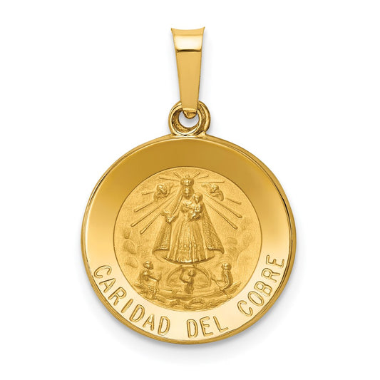 Polished and Satin Hollow Caridad Del Cobre Medal Round Pendant - WBC