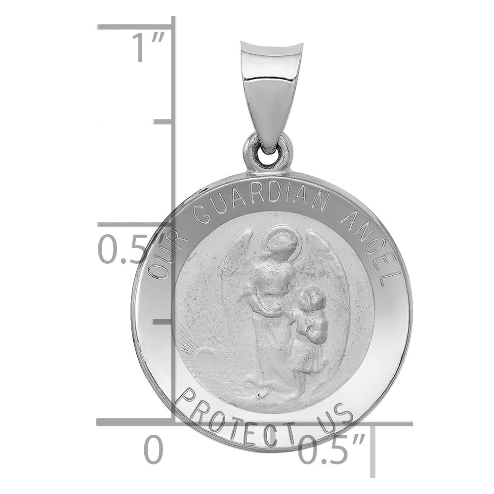 Polished and Satin Hollow Our Guardian Angel Medal Charm - WBC