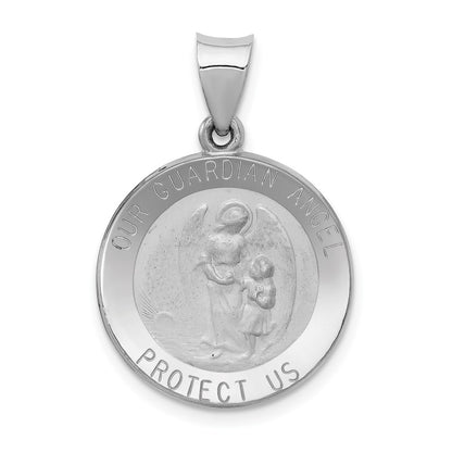 Polished and Satin Hollow Our Guardian Angel Medal Charm - WBC