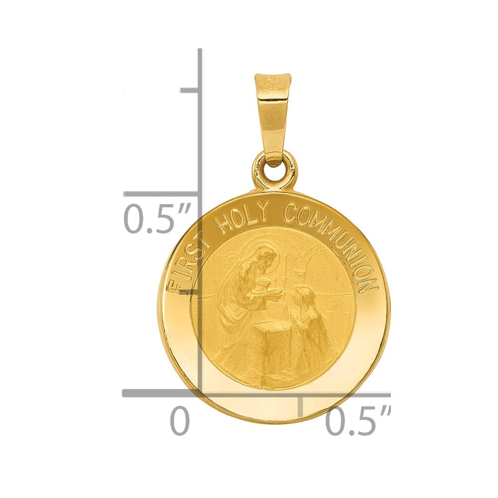Polished and Satin Hollow FIRST HOLY COMMUNION Medal Round Pendant - WBC