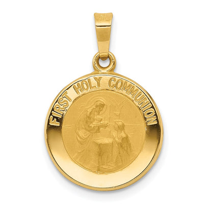 Polished and Satin Hollow FIRST HOLY COMMUNION Medal Round Pendant - WBC