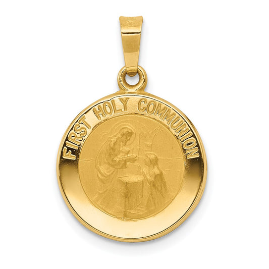 Polished and Satin Hollow FIRST HOLY COMMUNION Medal Round Pendant - WBC