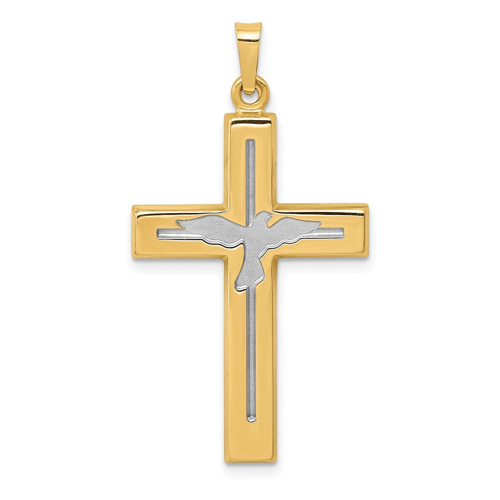 and Rhodium Polished and Satin Cross with Dove Pendant - WBC