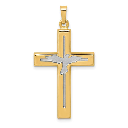 and Rhodium Polished and Satin Cross with Dove Pendant - WBC