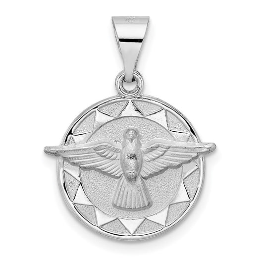 Polished and Satin Hollow Holy Spirit Medal Round Pendant - WBC