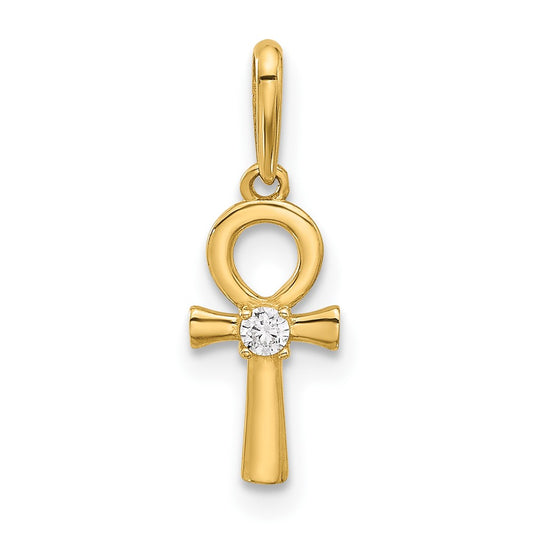 Polished CZ Ankh Cross Pendant - WBC