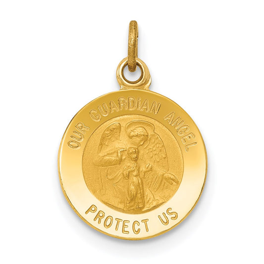 Polished and Satin Solid Our Guardian Angel Medal Charm - WBC