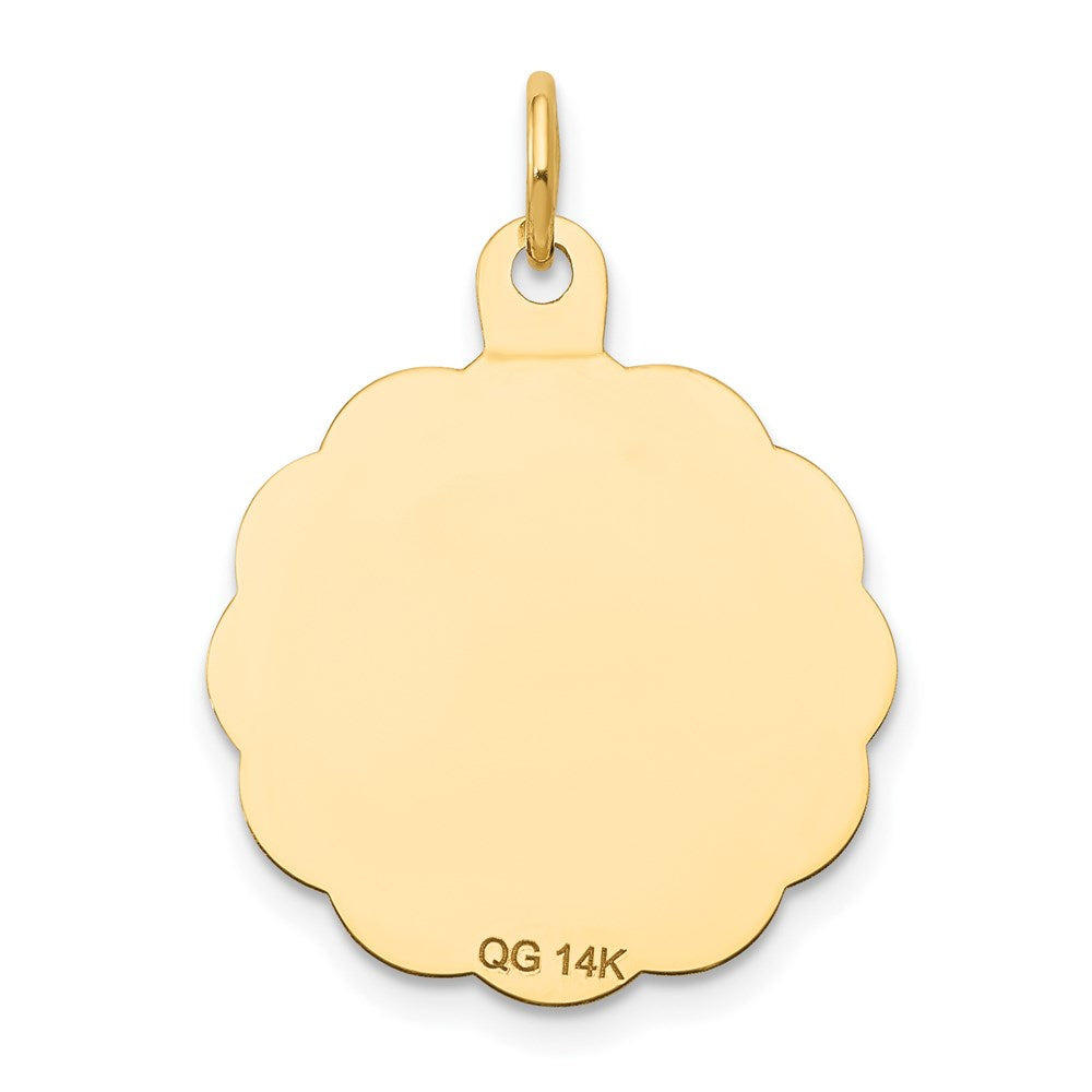 Polished and Satin Solid FIRST HOLY COMMUNION Scalloped Edge Round Disc Pendant - WBC