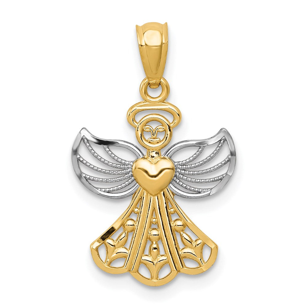 and Rhodium Filigree Angel with Heart Pendant - WBC