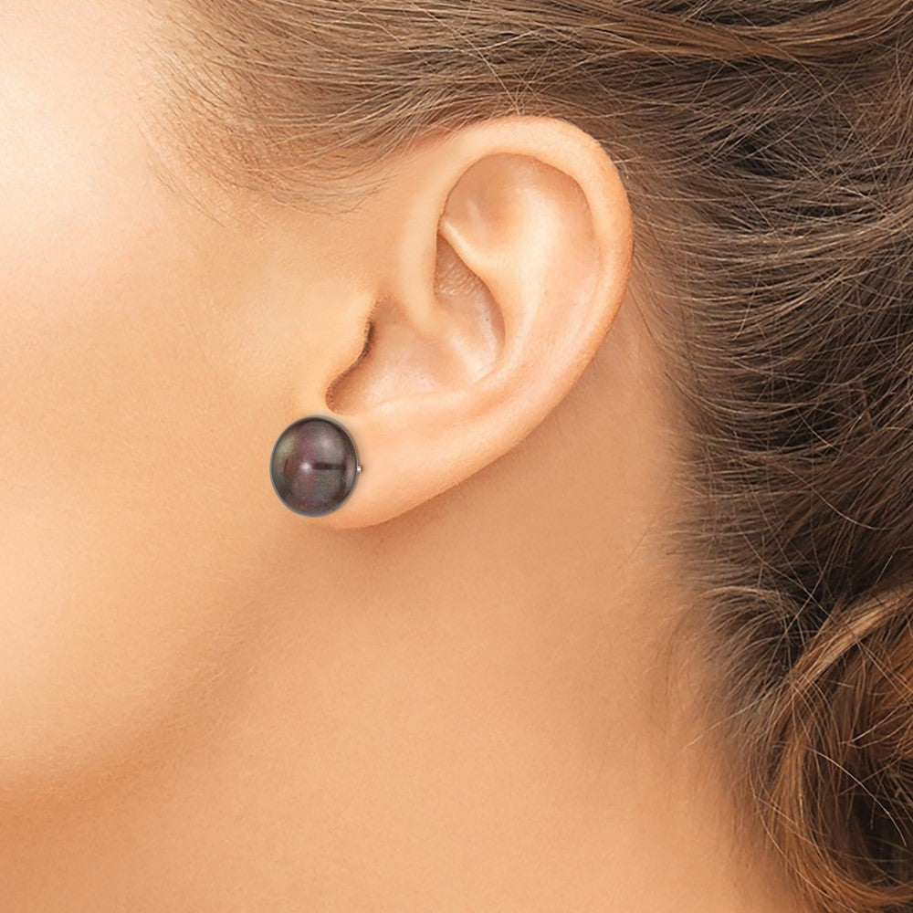 12- Black Button Freshwater Cultured Pearl Stud Post Earrings - WBC