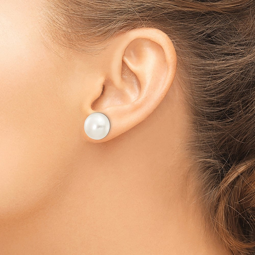 12- Button Freshwater Cultured Pearl Stud Post Earrings - WBC