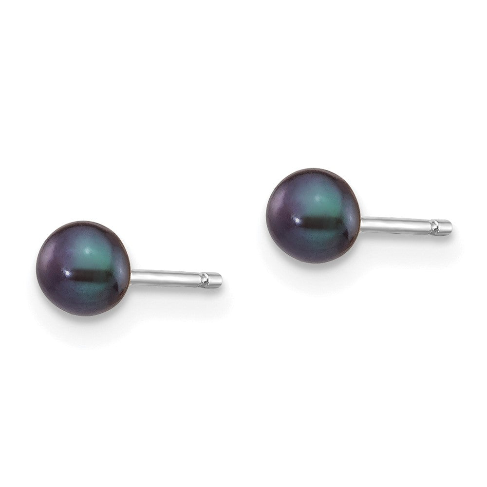 3- Black Button Freshwater Cultured Pearl Stud Post Earrings - WBC