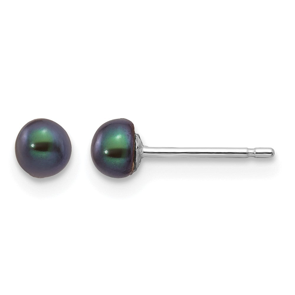 3- Black Button Freshwater Cultured Pearl Stud Post Earrings - WBC