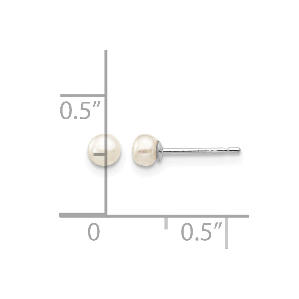 3- Button Freshwater Cultured Pearl Stud Post Earrings - WBC