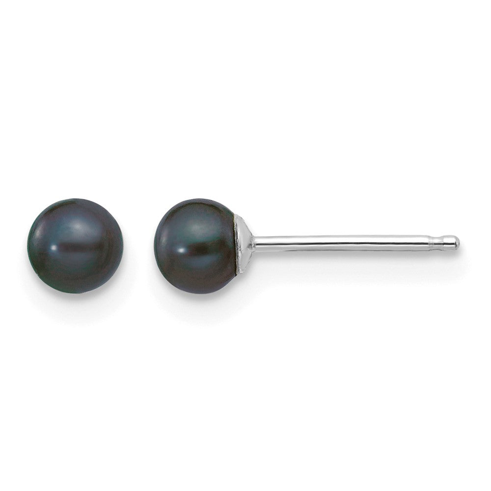 3- Black Round Freshwater Cultured Pearl Stud Post Earrings - WBC