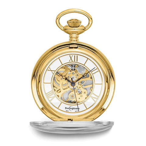 Swingtime Two-tone Brass Mechanical Double Cover Pocket Watch