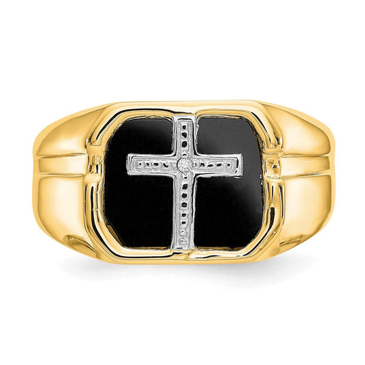 IB Goodman Men's Crusader 14K Solid Gold Octagon Onyx & A Diamond Cross Ring