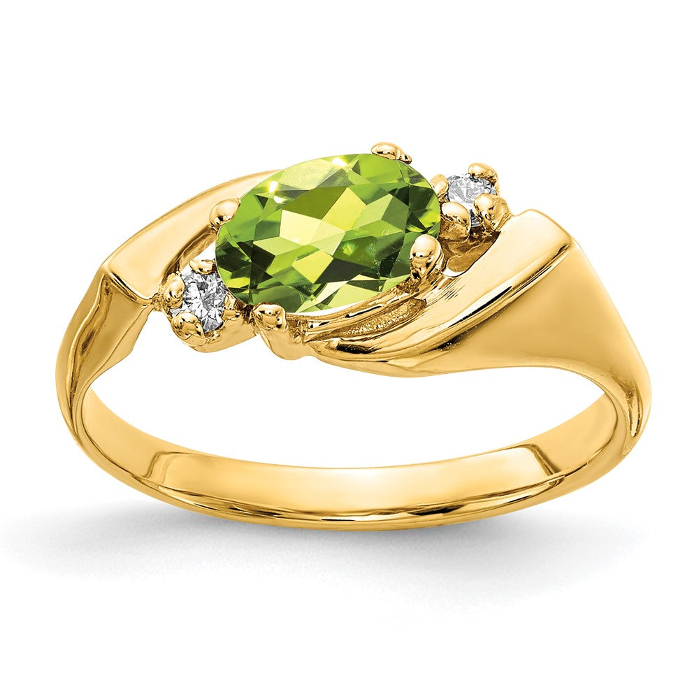 Oval Peridot Checker-cut and 1/20 carat AA Diamond Ring - WBC