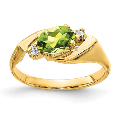 Oval Peridot Checker-cut and 1/20 carat AA Diamond Ring - WBC