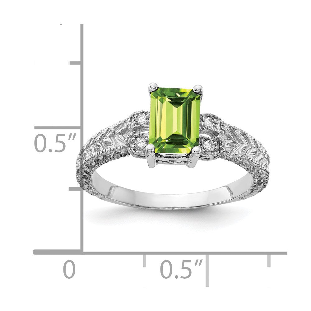 Emerald-cut Peridot and 1/20 carat AA Diamond Ring - WBC